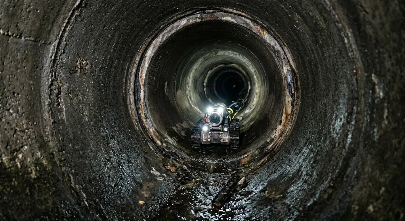 Robotic sewer camera inspecting pipe interior for Sewer Line Cleaning in Lyndon